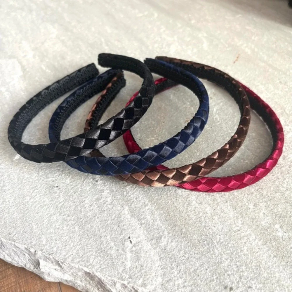 Vintage 90s Satin Velvet Diamond Weave Headbands‎ Set of 4 Boho Retro Preppy NEW
